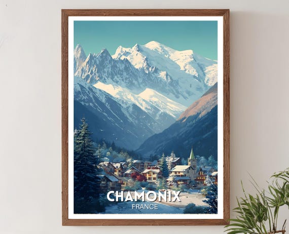 Chamonix Travel Print France Europe Poster Wall Art Skiing Vintage Decor