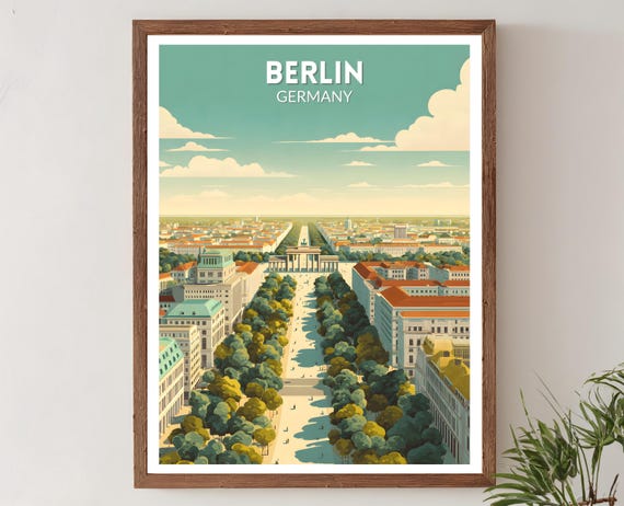 Berlin Germany Retro Travel Poster Mid Century Modern Wall Art Print Vintage Cityscape Decor European Home