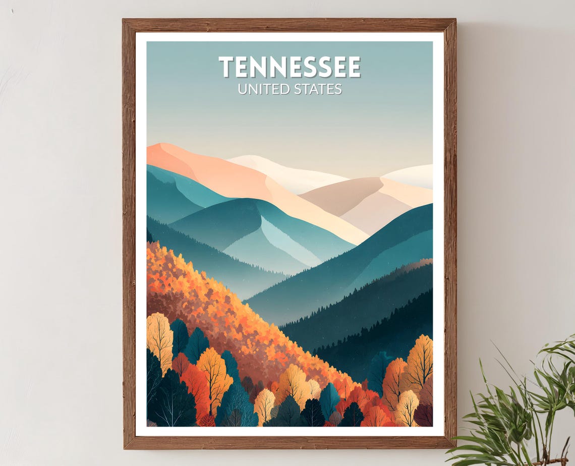 Tennessee United States Retro Autumn Mountains Travel Poster