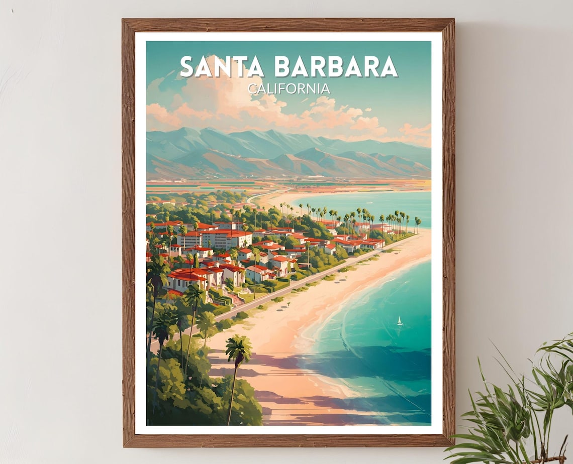 Santa Barbara Retro Travel Poster, Mid-Century Coastal
