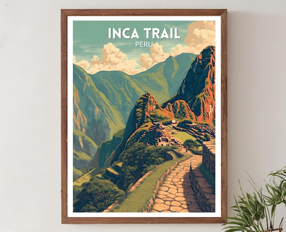 Inca Trail Peru Retro Travel Poster Machu Picchu Mountains Wall Decor