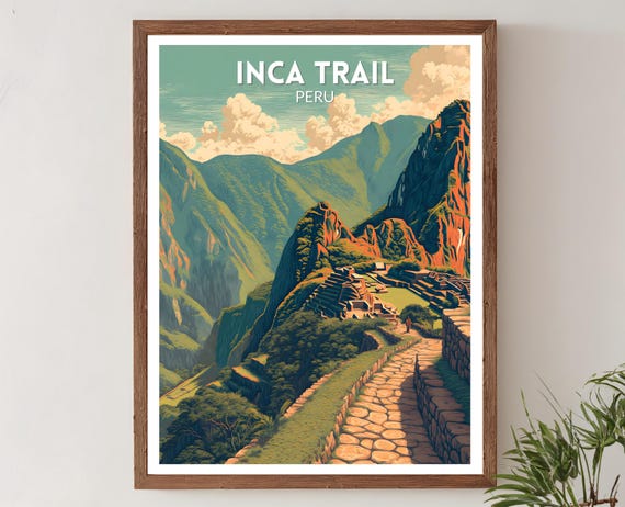 Inca Trail Peru Retro Travel Poster Machu Picchu Wall Art Print Vintage Mountain Landscape Decor Latin Home