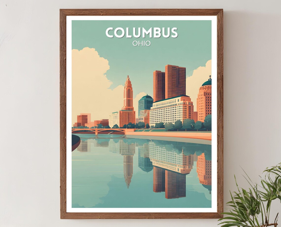 Columbus Ohio Retro Travel Poster, Mid-Century Decor