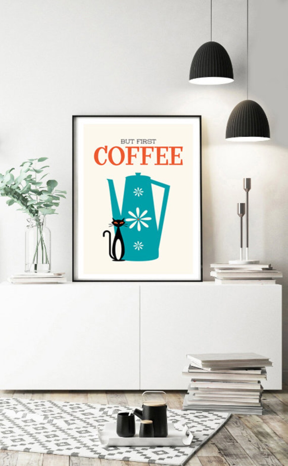 Cat And Coffee Mid-Century Modern Kitchen Art Print - Image 3