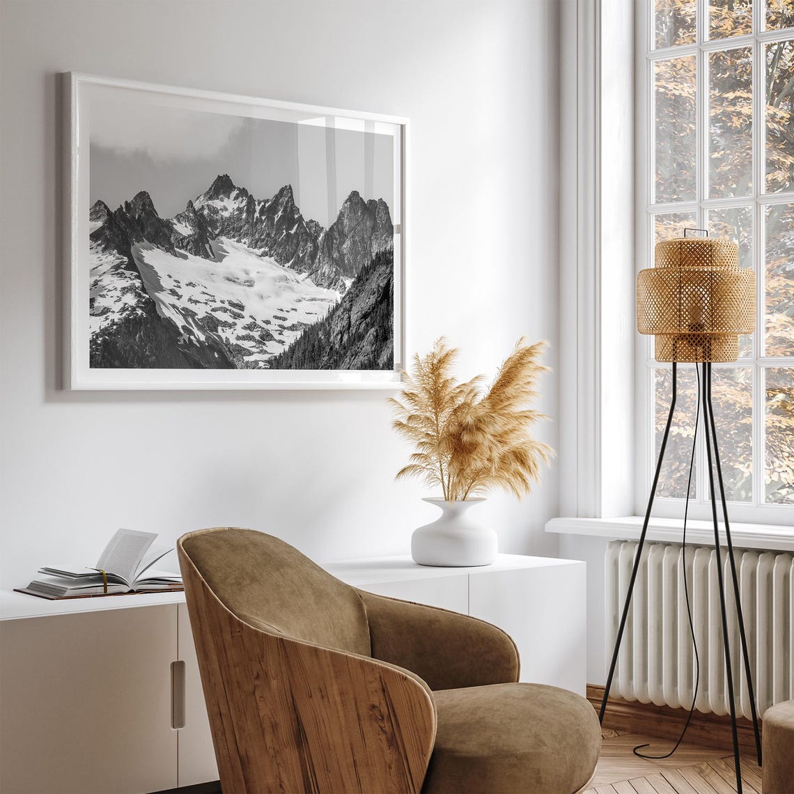 Black And White Snow Capped Mountain Peaks Glacier Ridges Poster - Image 4