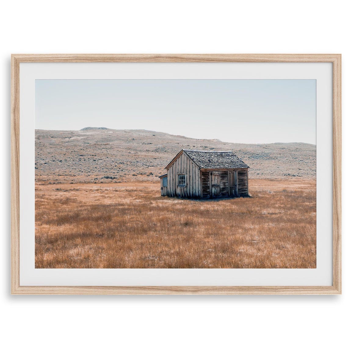 Rustic Wooden Cabin In Golden Prairie Field Old West Landscape Poster