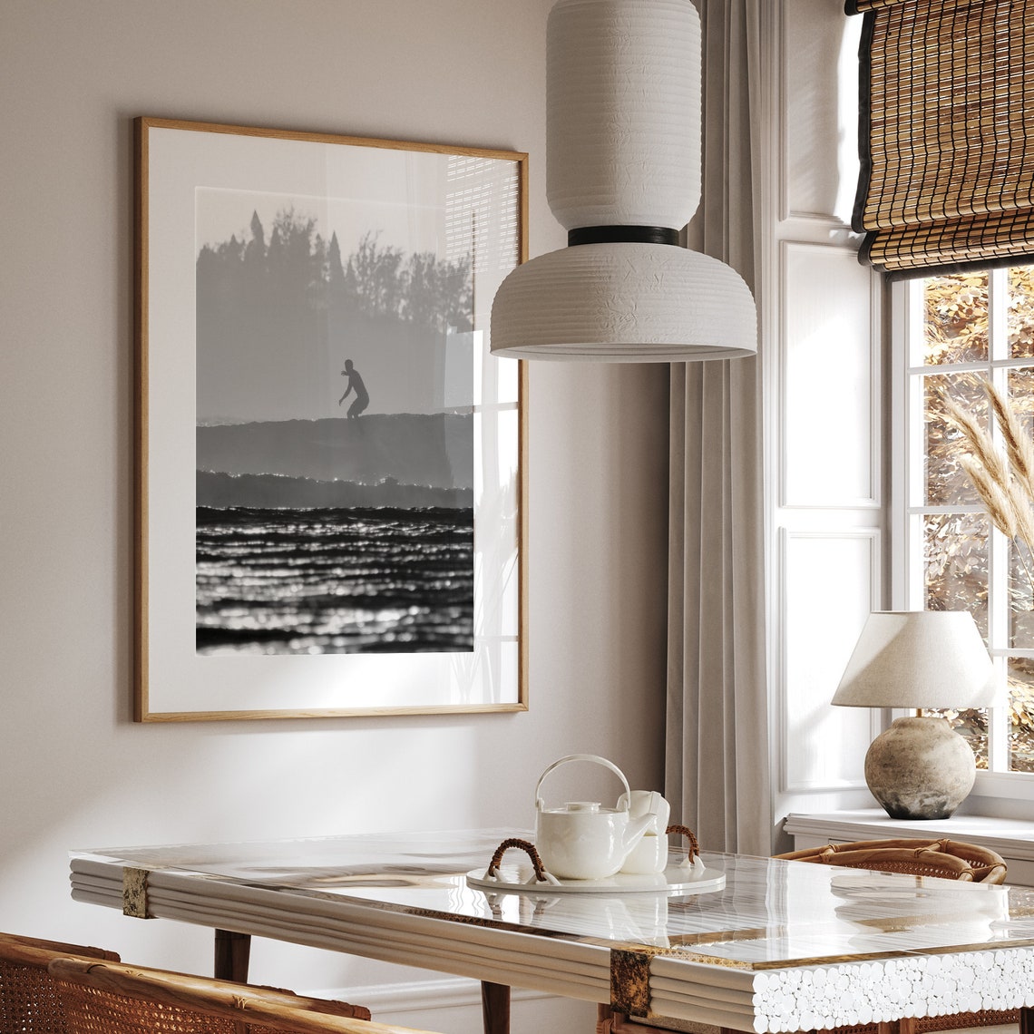 Surfer Silhouette Black And White Sunrise Ocean Sparkle Surf Print - Image 4