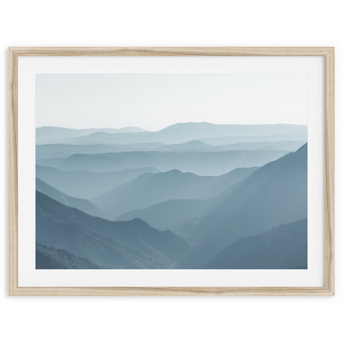 Blue Layered Mountain Ranges Hazy Minimalist Landscape Wall Art Poster