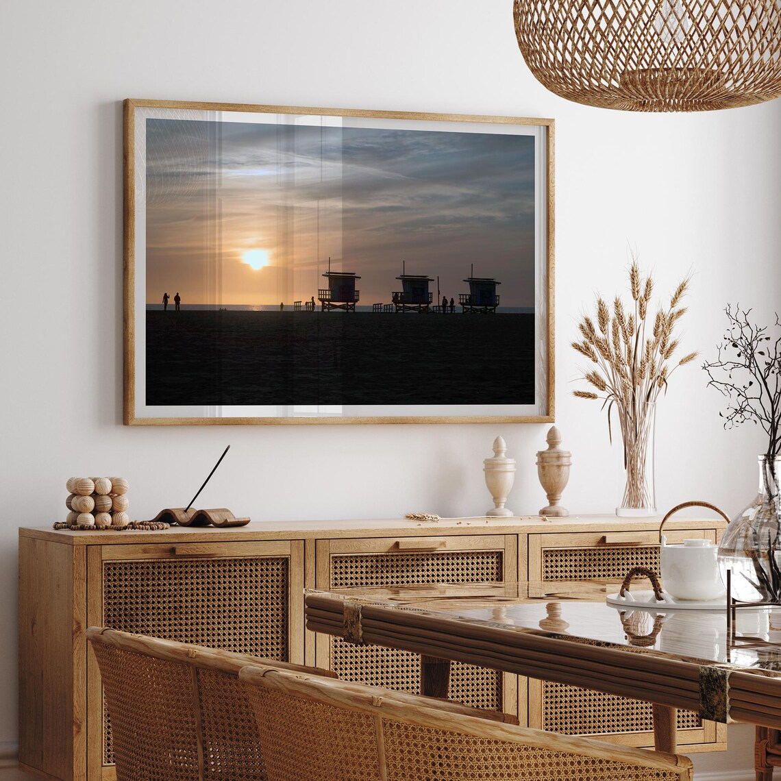 Venice Beach Lifeguard Towers Silhouette Orange Sunset Ocean Poster - Image 5