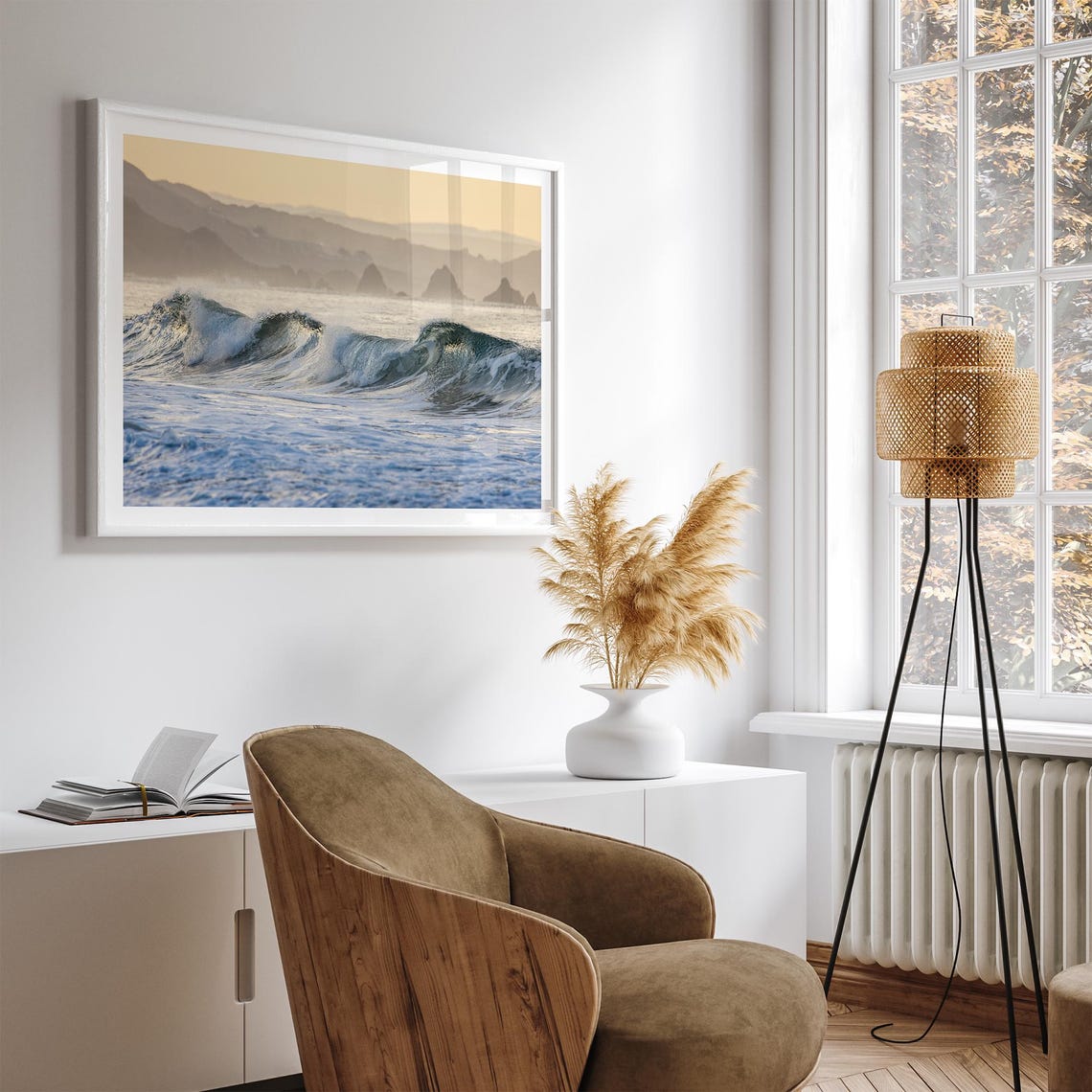 Breaking Ocean Wave Golden Hour Sea Stacks Misty Coast Seascape Poster - Image 5
