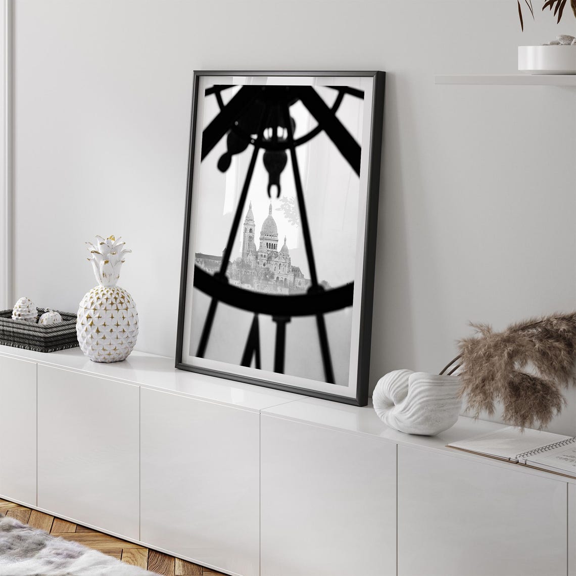 Paris Sacre Coeur Musee Orsay Clock View Black And White Travel Poster - Image 4