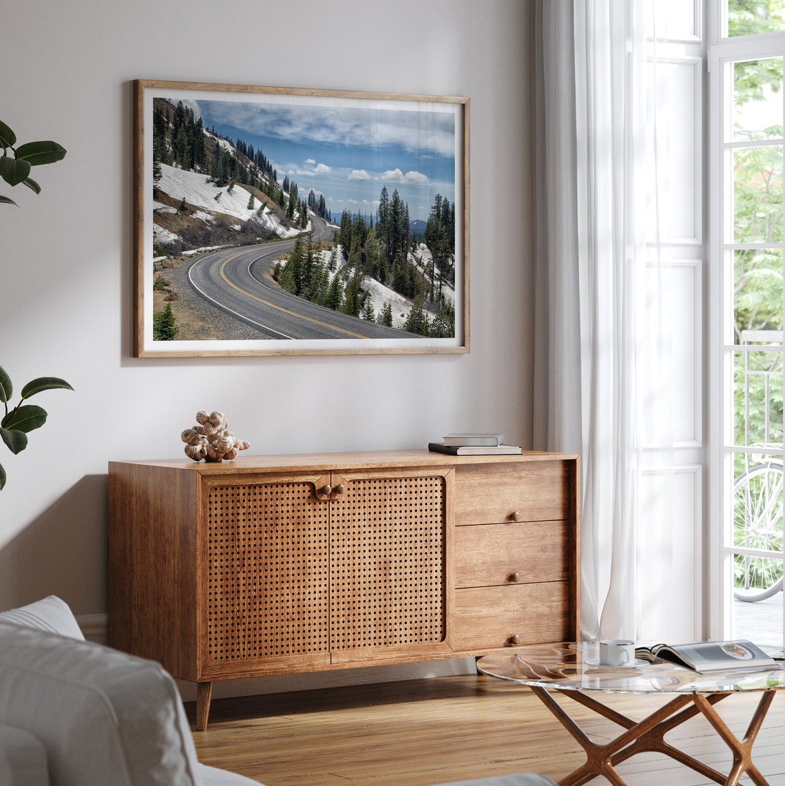 Mountain Road Winding Through Snowy Pines Blue Sky Scenic Drive Poster - Image 2