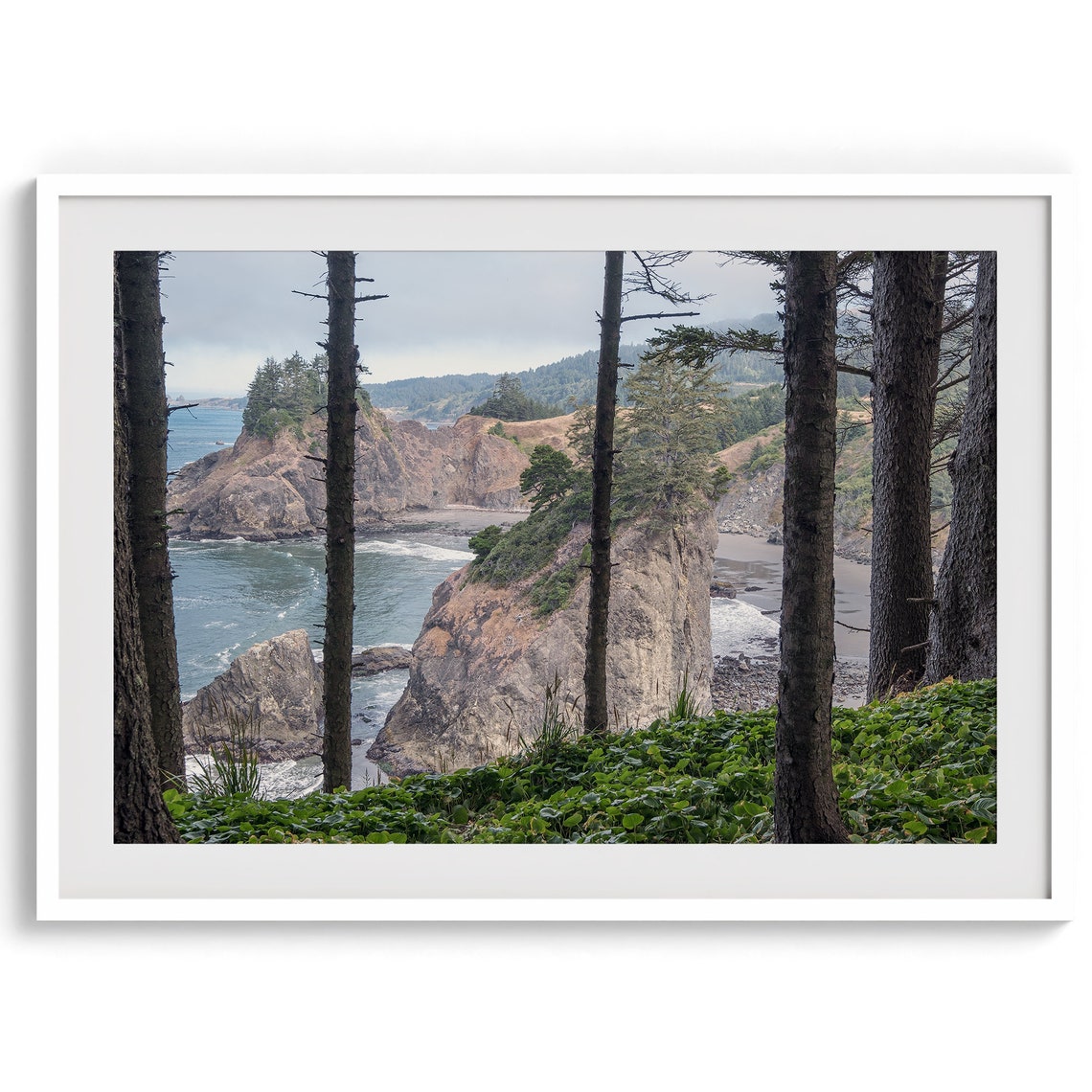 Oregon Coast Rocky Sea Stacks Framed By Pine Trees Ocean View Poster - Image 4