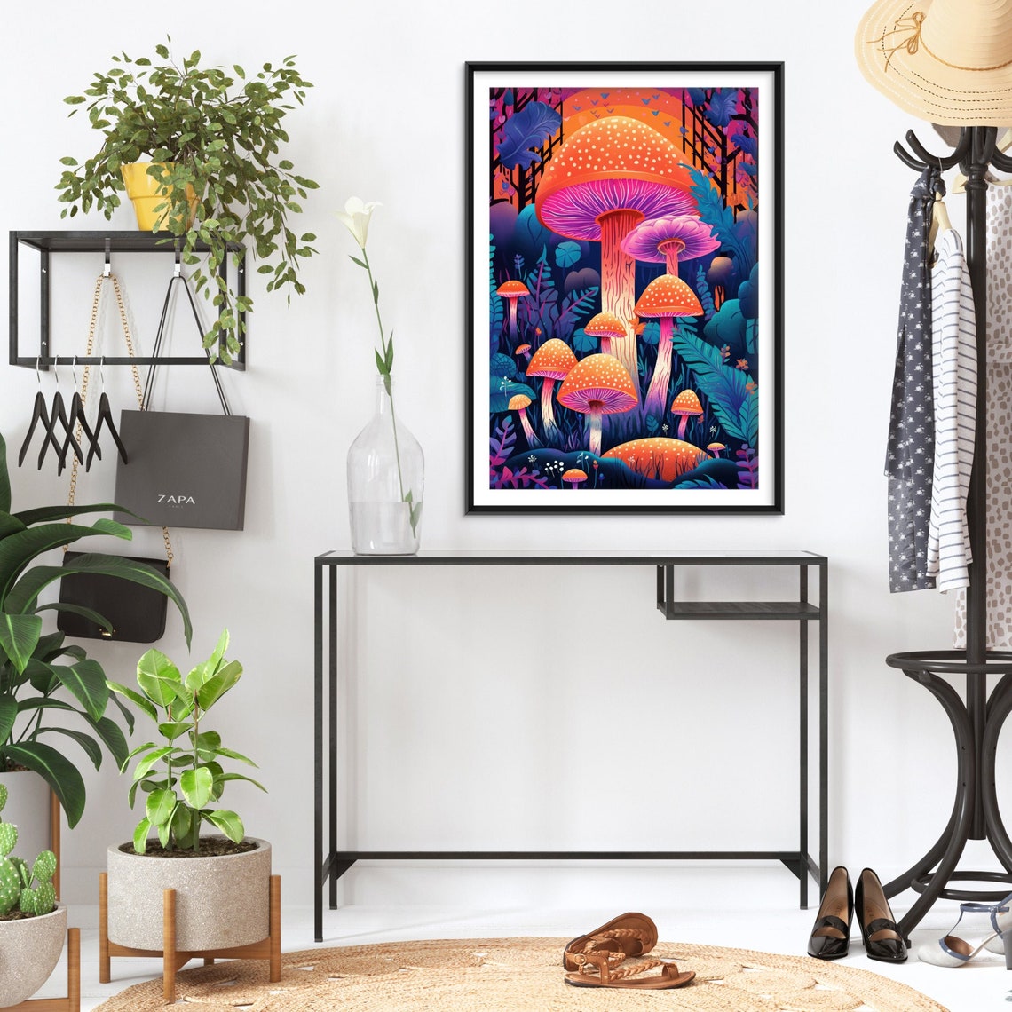 Neon Glowing Mushrooms Trippy Forest Psychedelic Fungi Art Poster - Image 2