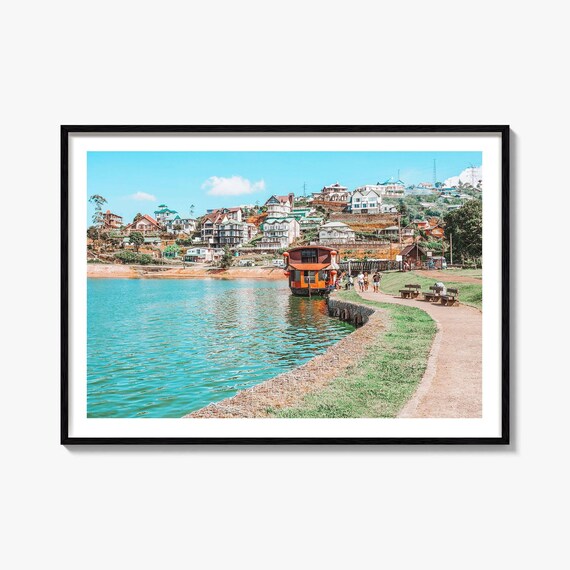 Lake Gregory Blue Lake Colorful Hillside Houses Travel Poster