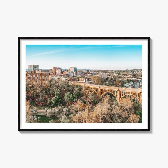 Pennsylvania City Skyline Historic Stone Viaduct Spring Trees Poster
