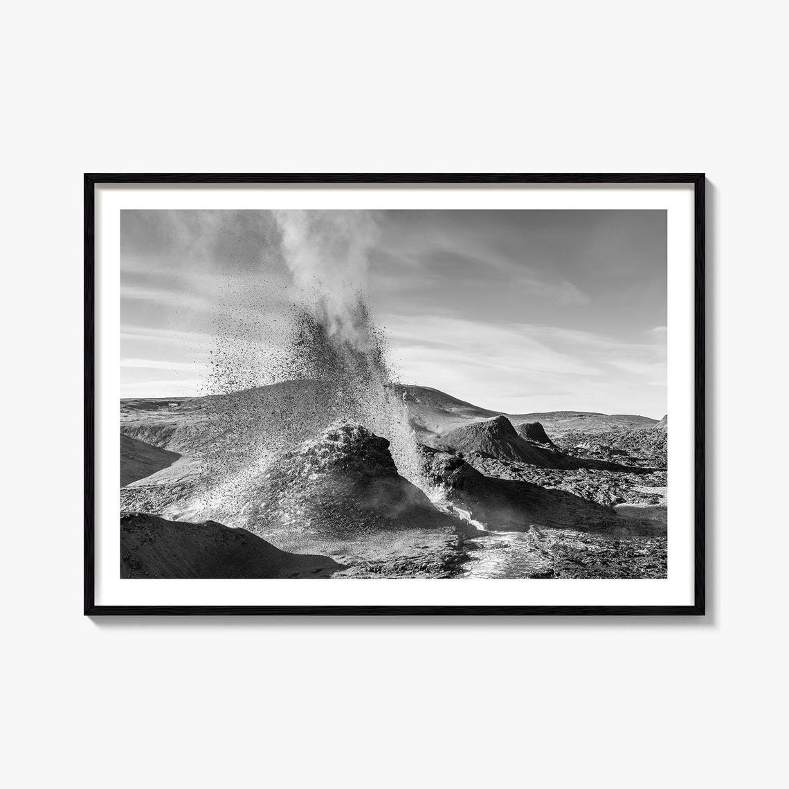 Erupting Mud Geyser Geothermal Monochrome Nature Photo Poster