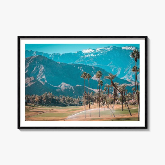 Palm Desert Golf Course Palm Trees Snow Capped Mountains Poster