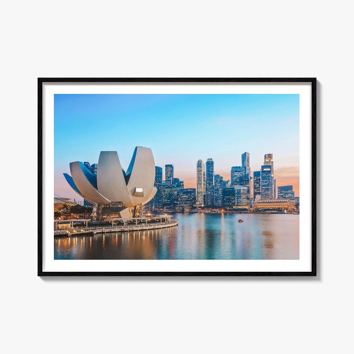 Singapore Marina Bay ArtScience Museum Skyline Dusk Photo Poster