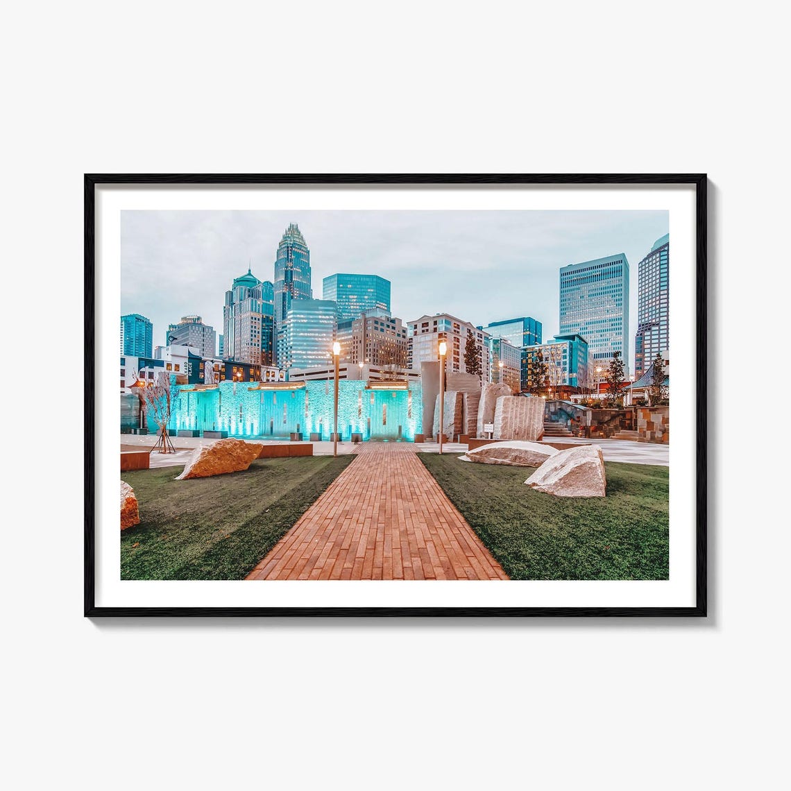 Charlotte North Carolina Downtown Fountain Skyline Photo Poster