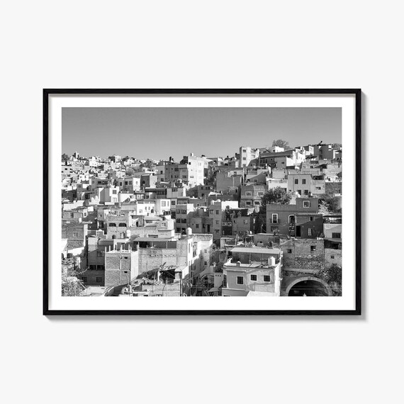 Guanajuato City Hillside Houses Black White Mexico Photo Poster