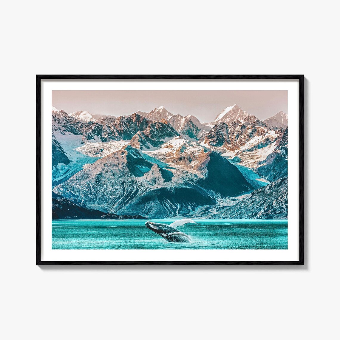 Alaska Humpback Whale Breaching Glacier Coast Photography Poster