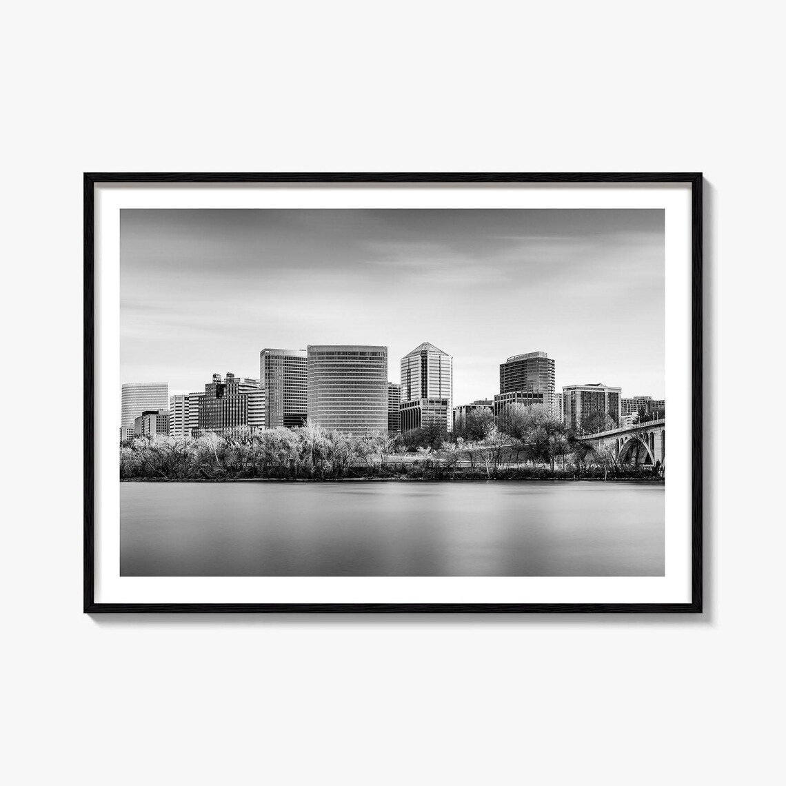 Virginia Riverside Skyline Black and White Photography Poster