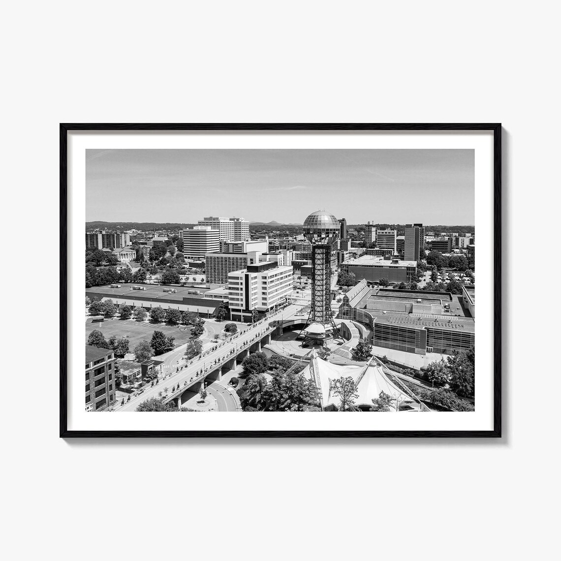 Knoxville Tennessee Sunsphere Aerial City View Black and White Poster