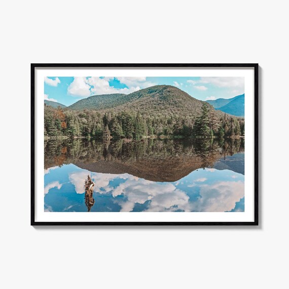 Adirondack Mountains Mirror Lake Reflection Evergreen Photo Poster