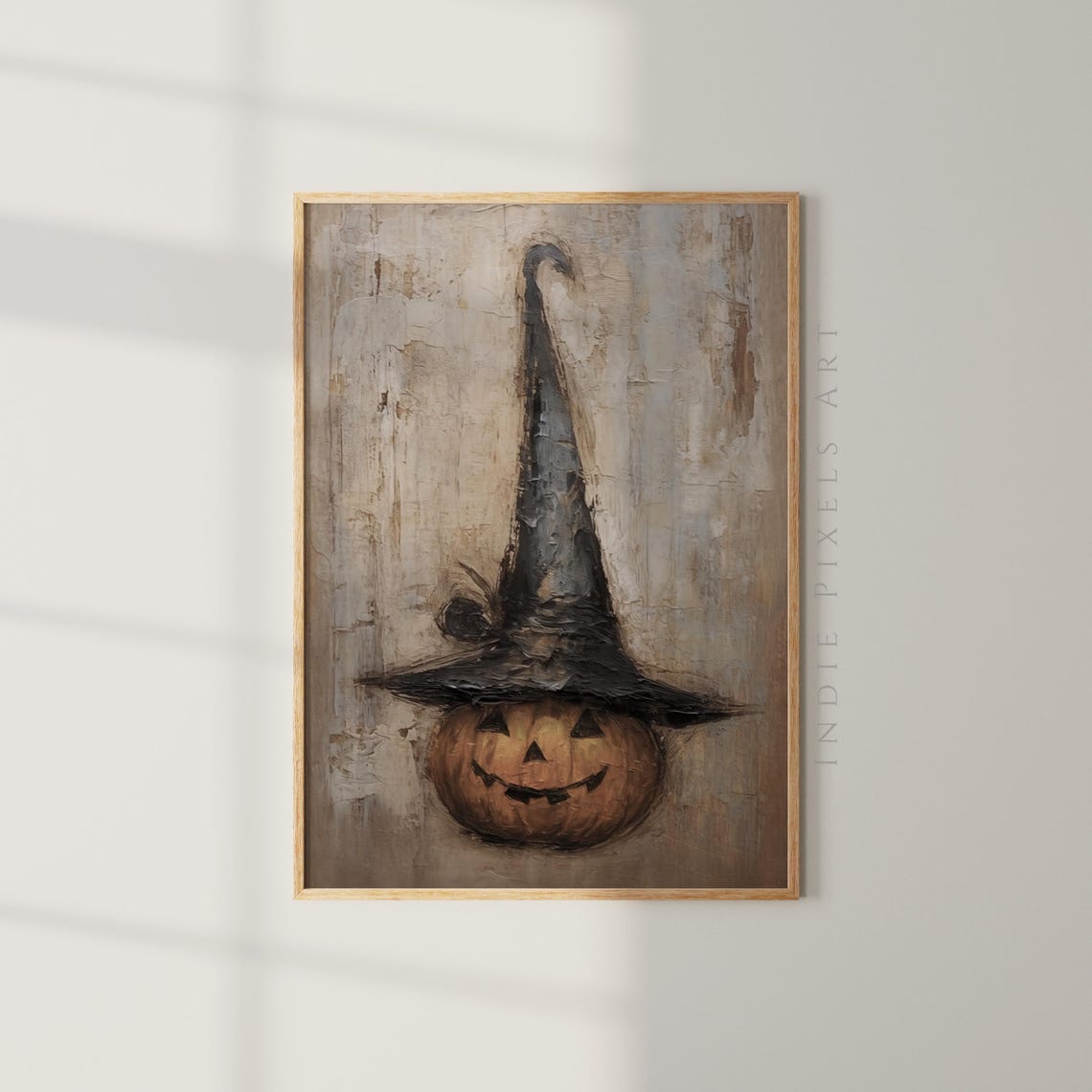 Jack O Lantern Witch Hat Cute Halloween Pumpkin Folk Art Poster
