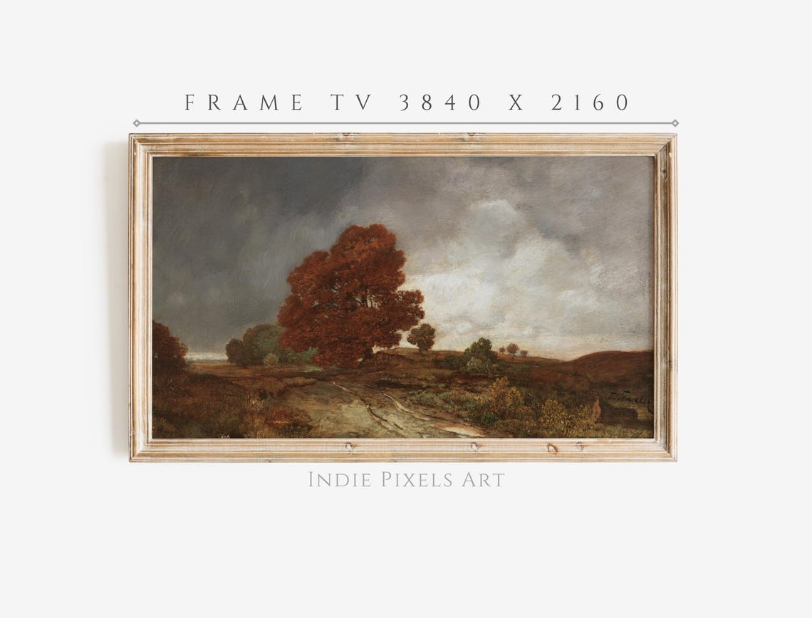 Frame TV Moody Autumn Field Red Trees Stormy Vintage Landscape Poster