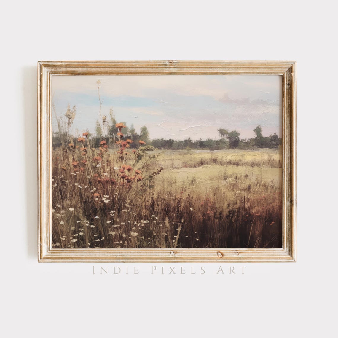 Rust Orange Wildflowers Autumn Field Vintage Painting Wall Art