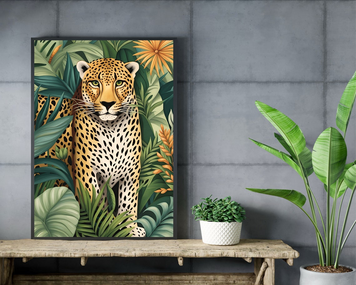 Spotted Leopard Resting In Tropical Green Jungle Foliage Poster - Image 2