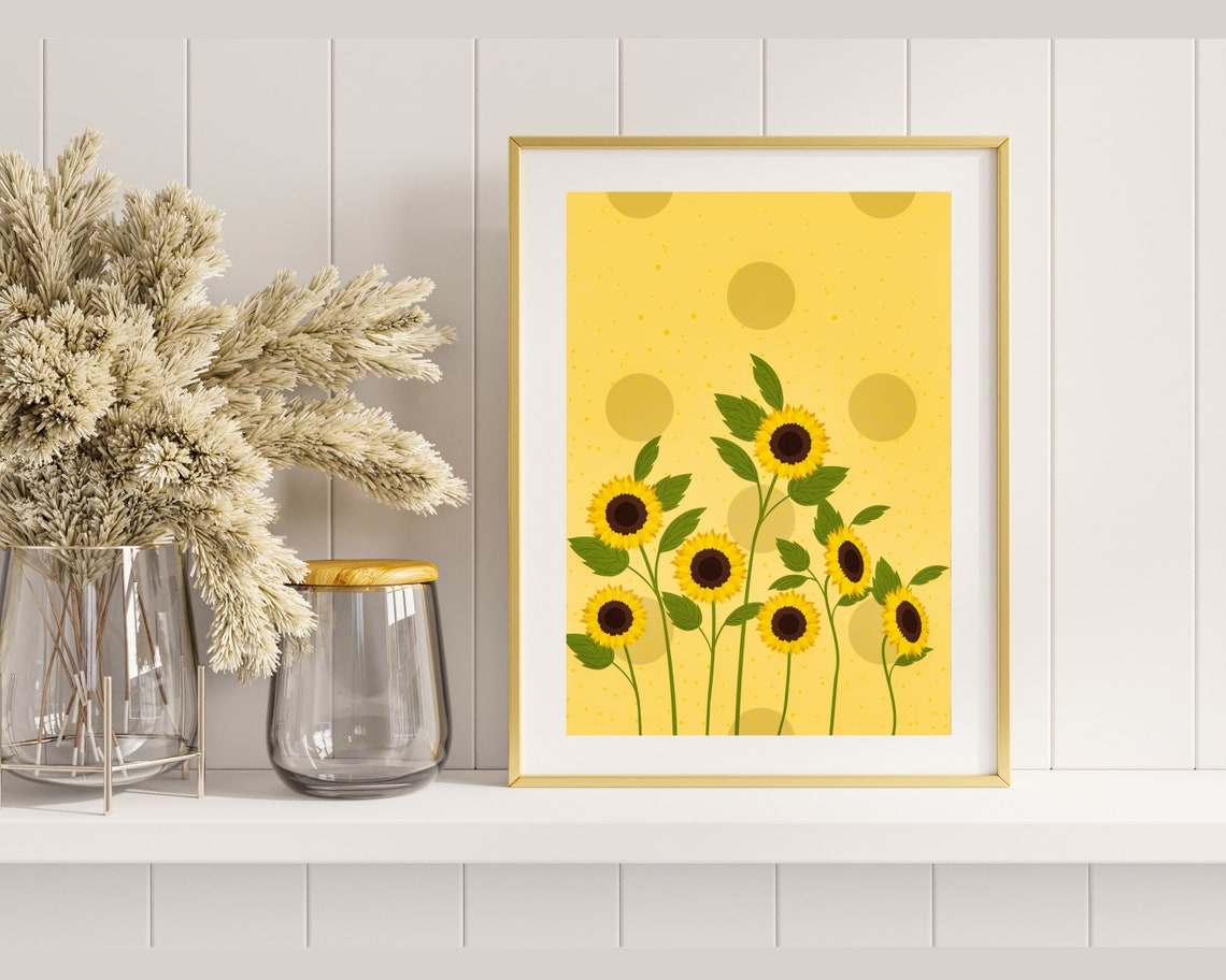 Yellow Sunflowers Bouquet Bright Yellow Polka Dot Floral Poster - Image 3