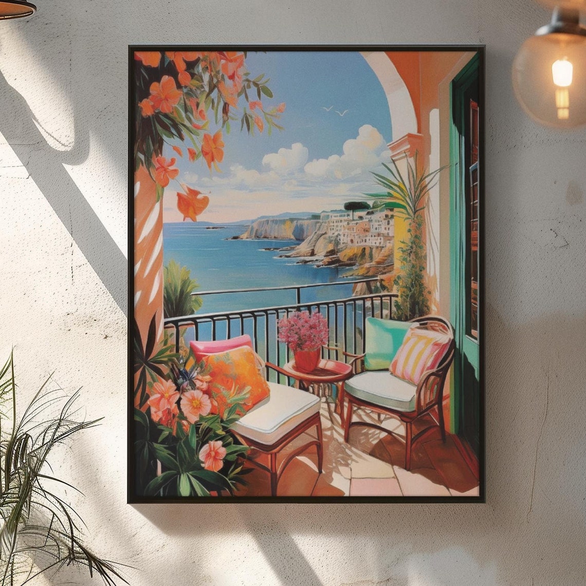 Mediterranean Coastal Balcony With Ocean Cliff View Chairs Poster