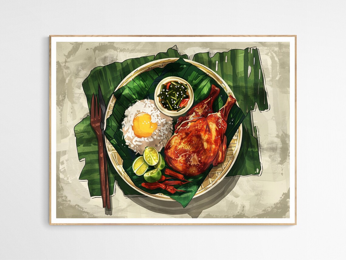 Colorful Kamayan Feast Art Print, Filipino Cuisine
