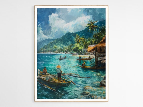 Coastal Villagers Fishing Philippines Art Print Ethnic Travel Southeast Asia Home Decor