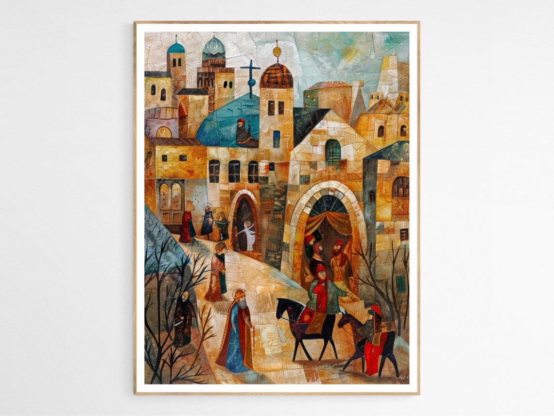 Bethlehem Old Town Mosaic Style Street Scene Botanical Art Poster