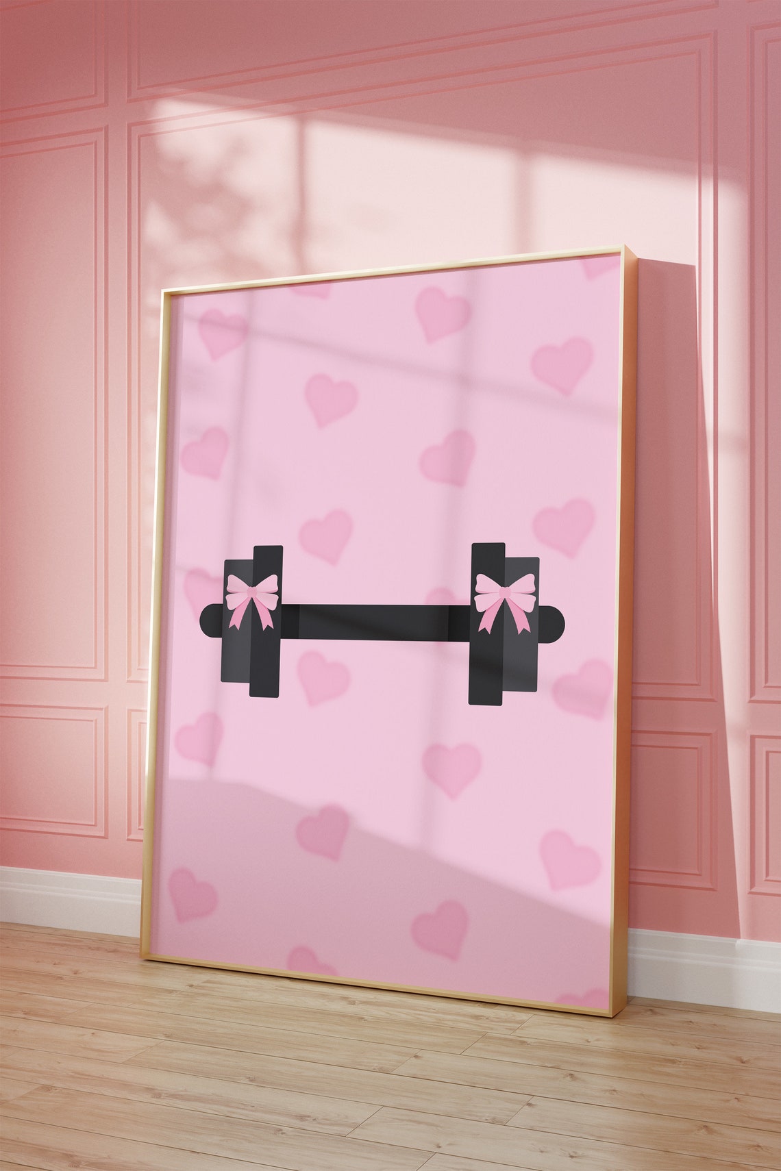 Pink Dumbbell Bows Heart Pattern Coquette Gym Girl Cute Fitness Poster - Image 5