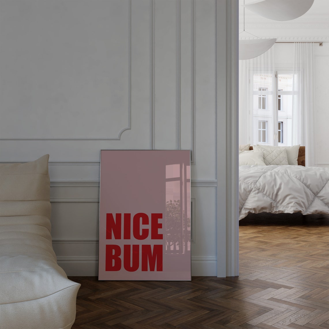Nice Bum Red Pink Bold Typography Cheeky Funny Bathroom Humor Poster - Image 2