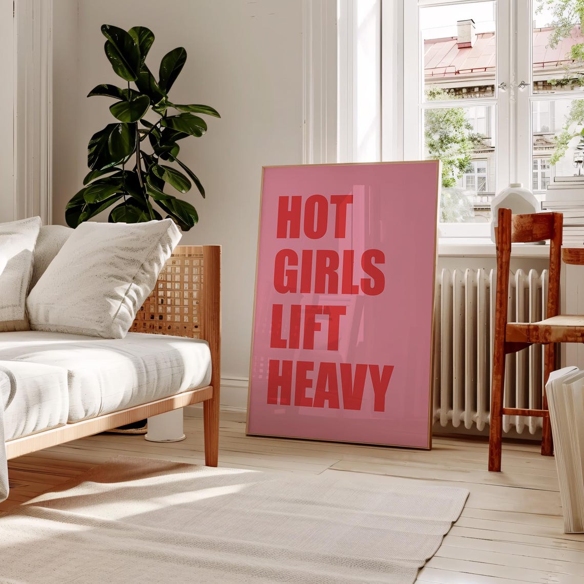 Hot Girls Lift Heavy Wall Art Girls Gym Print Pink And Red Gym Girl Wall Art Pink Gym Room Decor Pink And Red Trendy Gym Girl Poster - Image 3