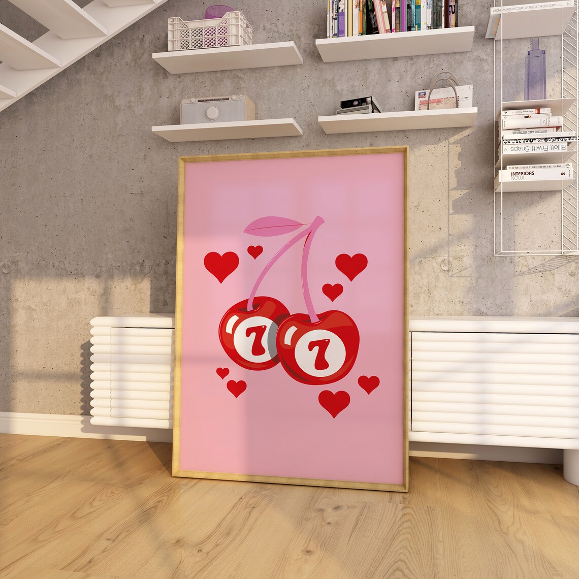Pink And Red Cherry Print, Groovy Retro Poster - Image 4