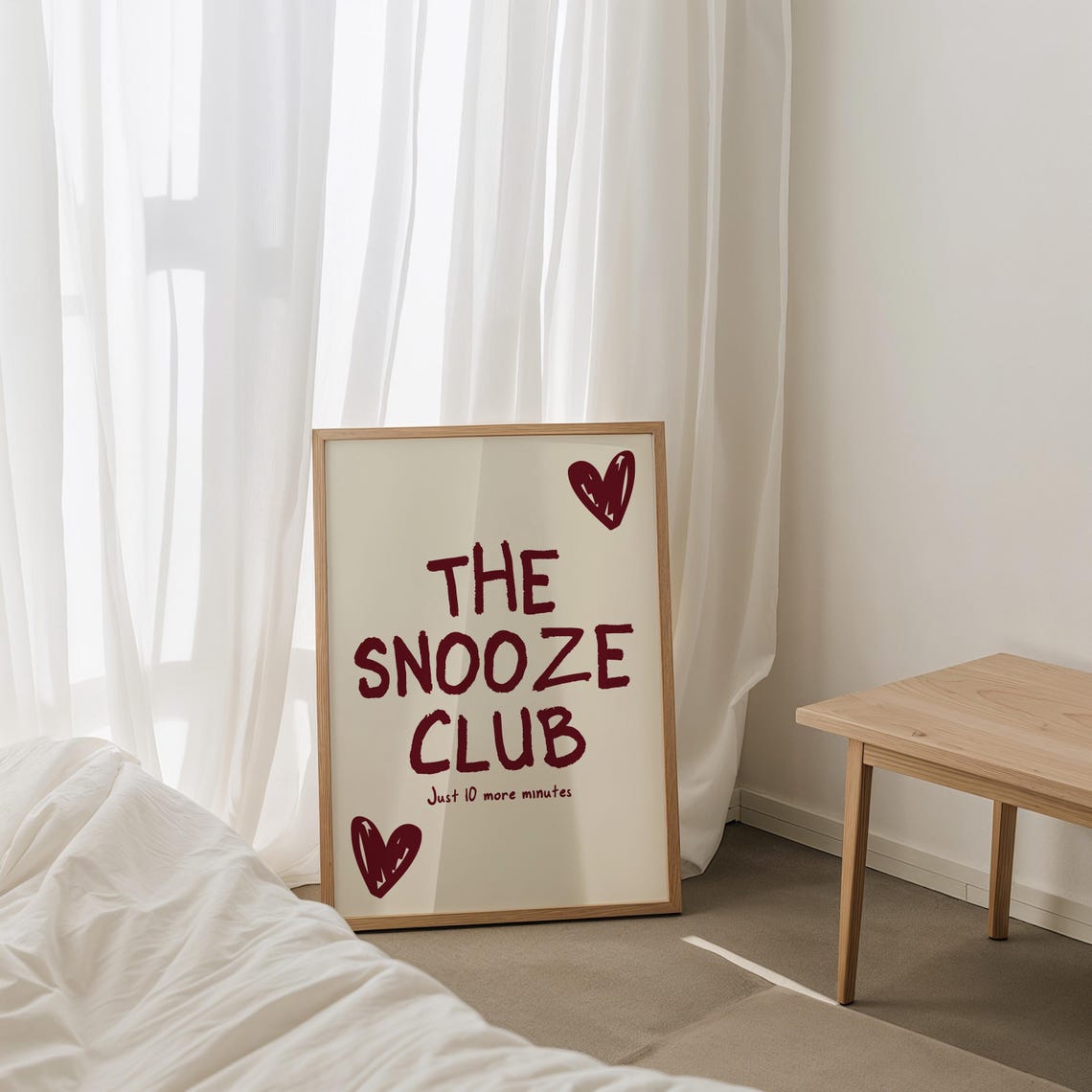 The Snooze Club Wall Art Cute Bedroom Decor Burgundy Stay In Bed Print Cute Wall Art For Dorm Decor Girls Burgundy Poster - Image 4
