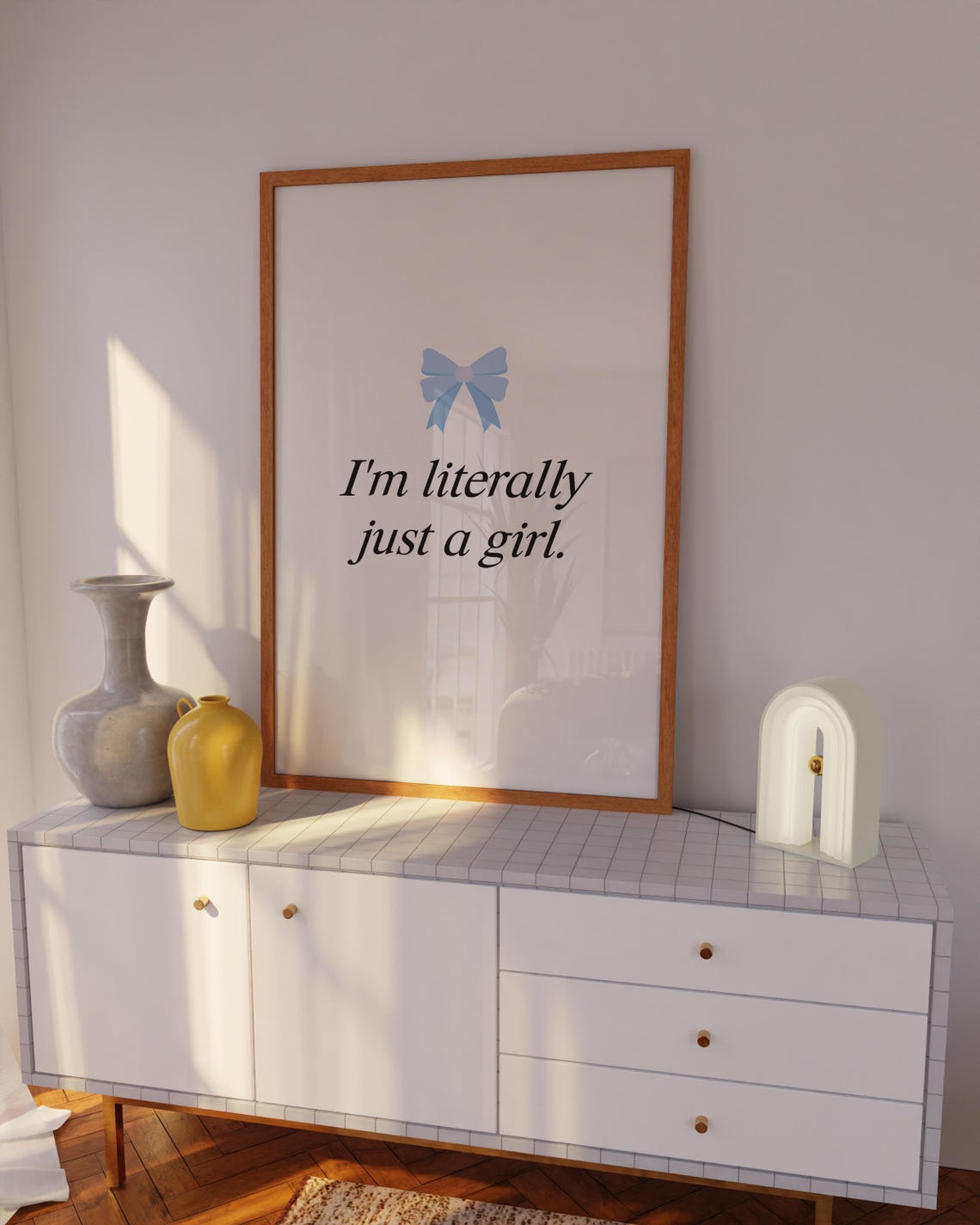 I'm Literally Just A Girl Blue Bow Cream Quote Wall Art Poster - Image 4
