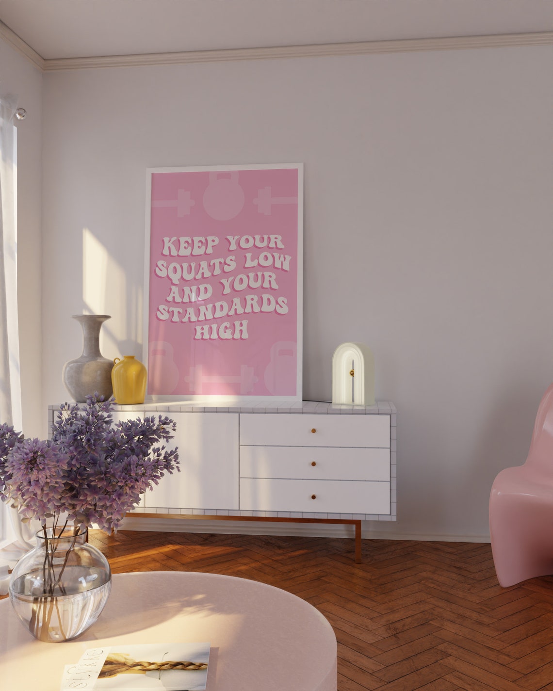 Keep Your Squats Low And Your Standards High Poster Pink Gym Girl Wall Art Pink Gym Girl Room Decor Pink Gym Girl Gift Ideas - Image 3