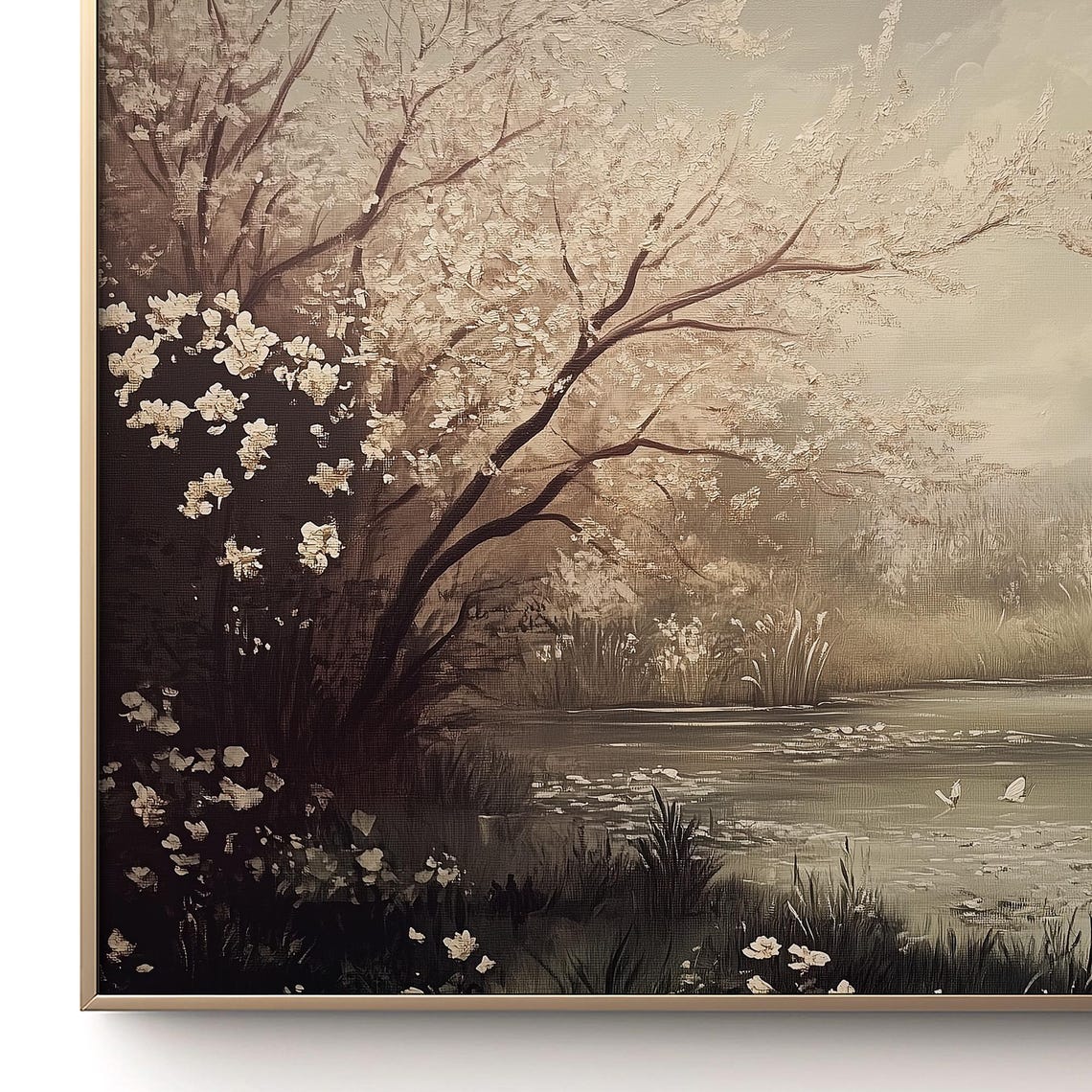 Spring Forest Pond White Blossoms Ducks Misty Lake Art Poster - Image 3