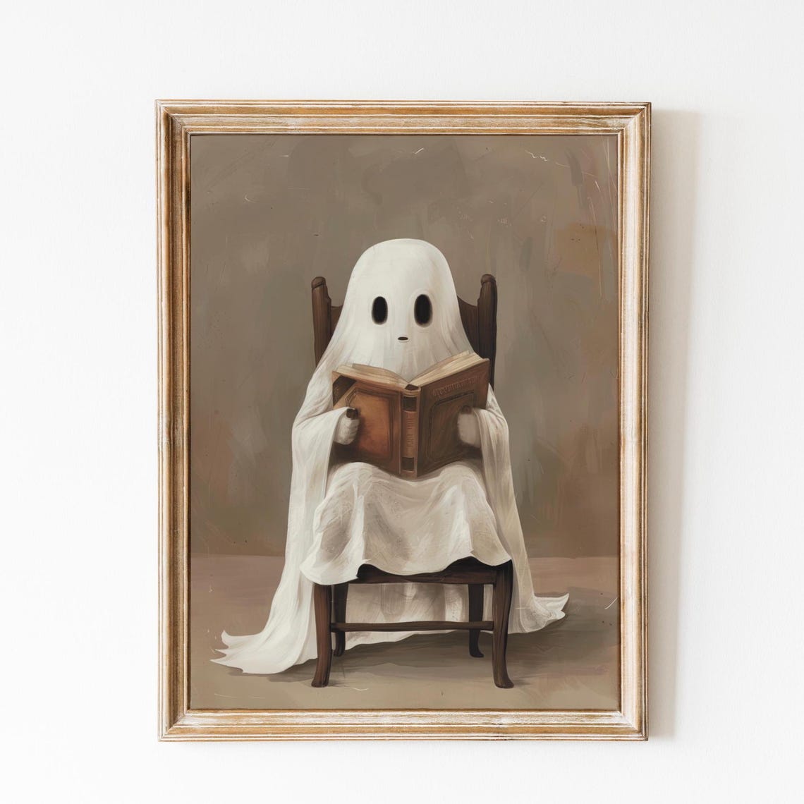 Ghost Reading a Book Neutral Vintage Painting Art Wall Poster