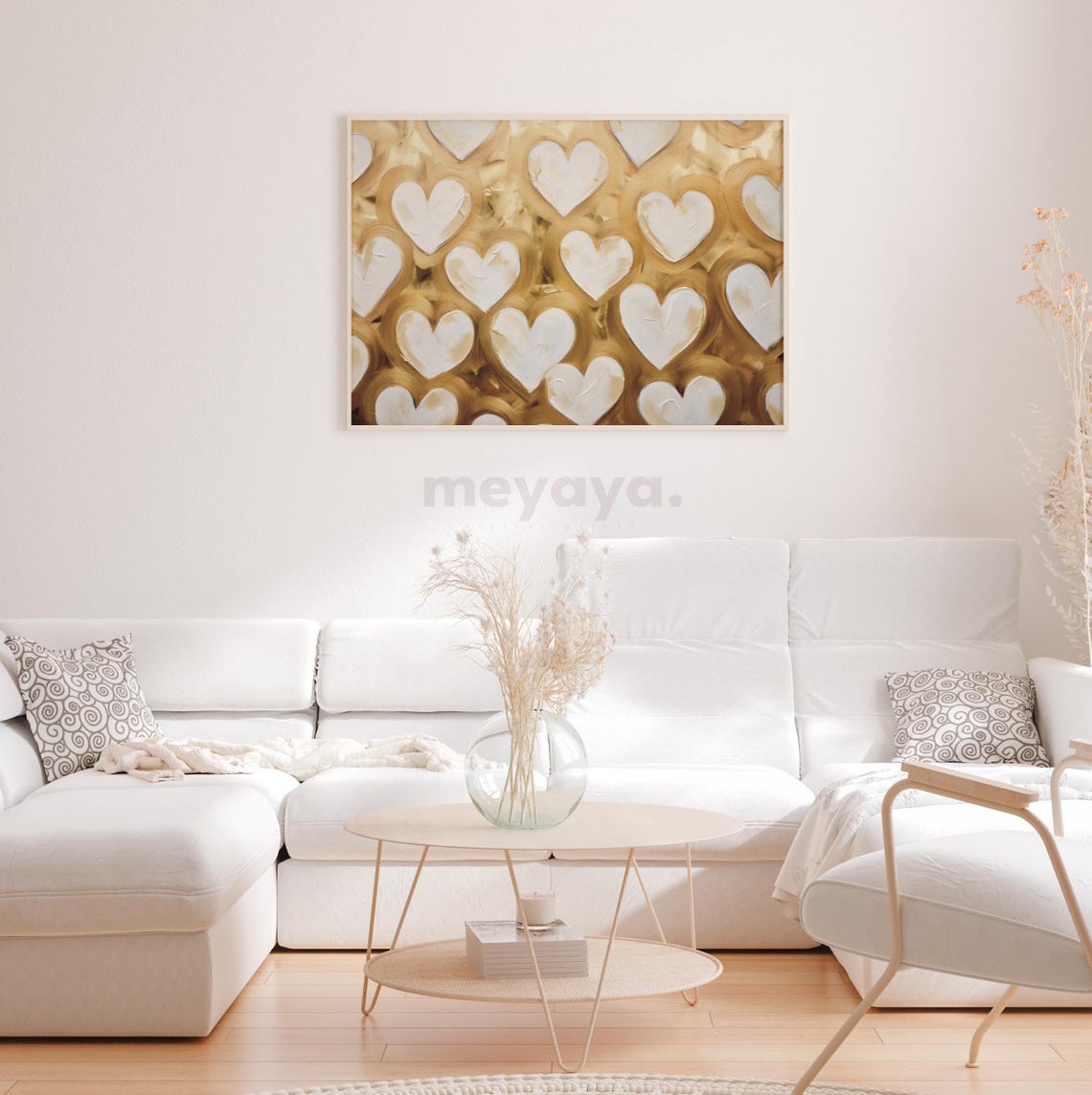 White Hearts Gold Leaf Swirl Luxe Textured Valentine Art Poster - Image 3