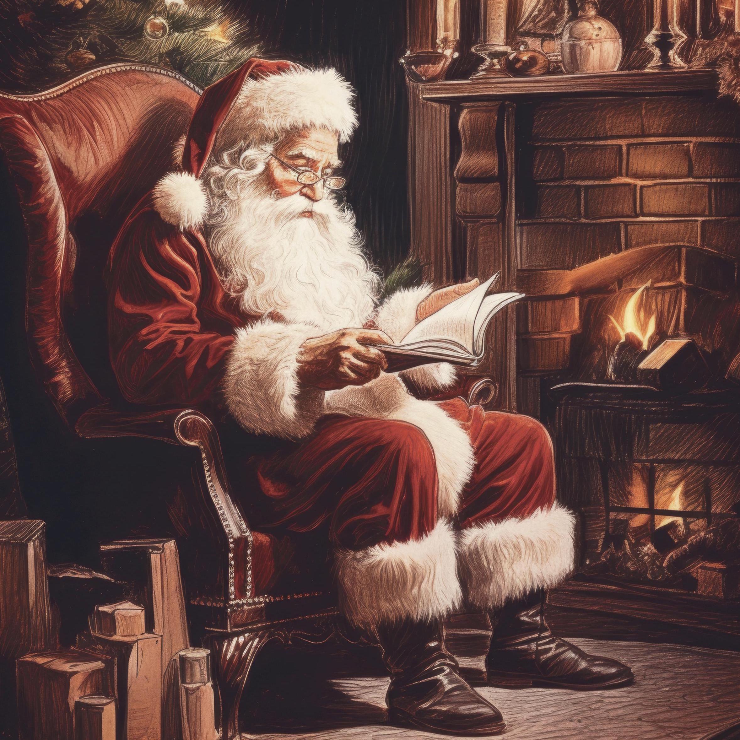 Santa Claus Print Santa Reading A Book Vintage Christmas Painting Xmas Wall Art Red Santa Poster Christmas Dark Academia Holiday Decor - Image 6