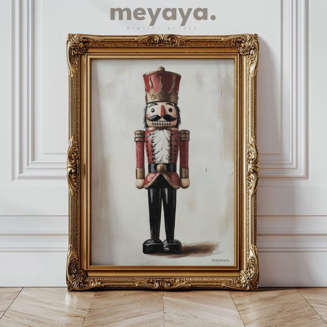 Vintage Nutcracker Soldier Rustic Red Gold Christmas Art Poster - Image 3